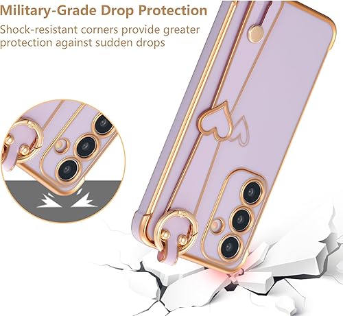 Vista 17 de ZTOFERA Funda para Samsung Galaxy S22 Plus 5G con correa para la muñeca, bonito borde chapado de lujo, patrón de corazones de amor para niñas y Azul