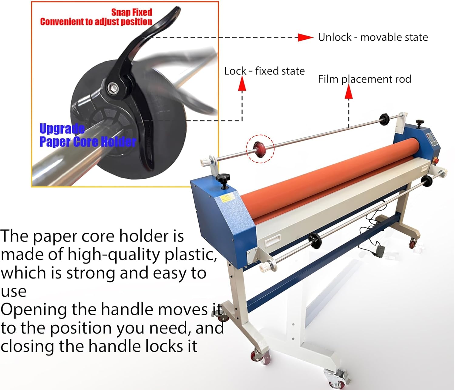 63" Large Format Cold Laminator Machine W/Hand Crank, 110V Electric Cold Roll Laminator W/Film Hold Rod, Commercial Professional Rubber Roller Large Format Laminator