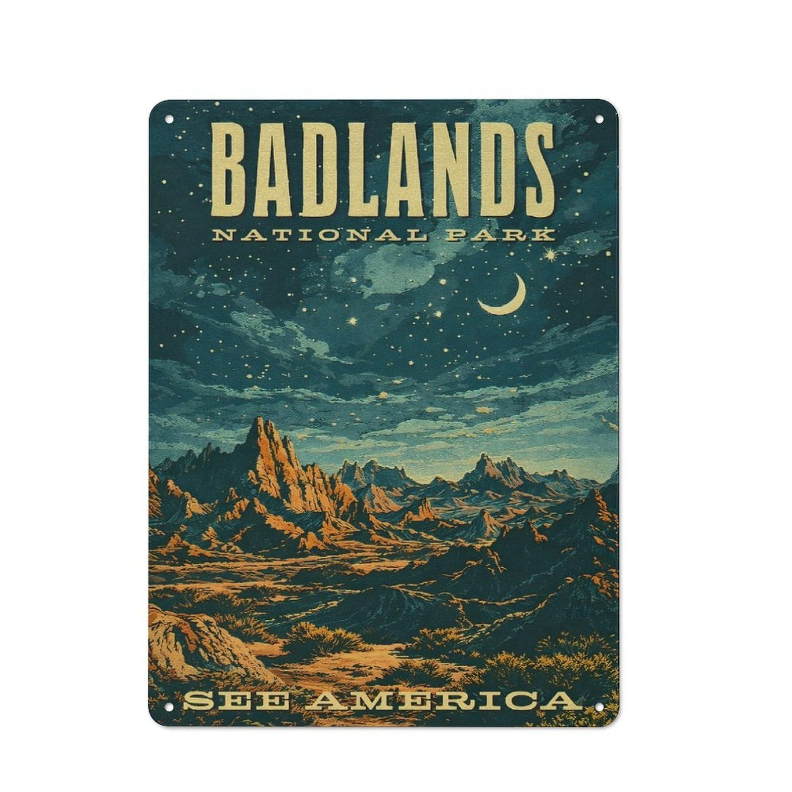 Junmoney Style-18 Tin Wall Plaque 40X30cm With Badlands National Park Vintage For Guest Room Or Hallway, For Garage, Workshop And Man Cave Decoration