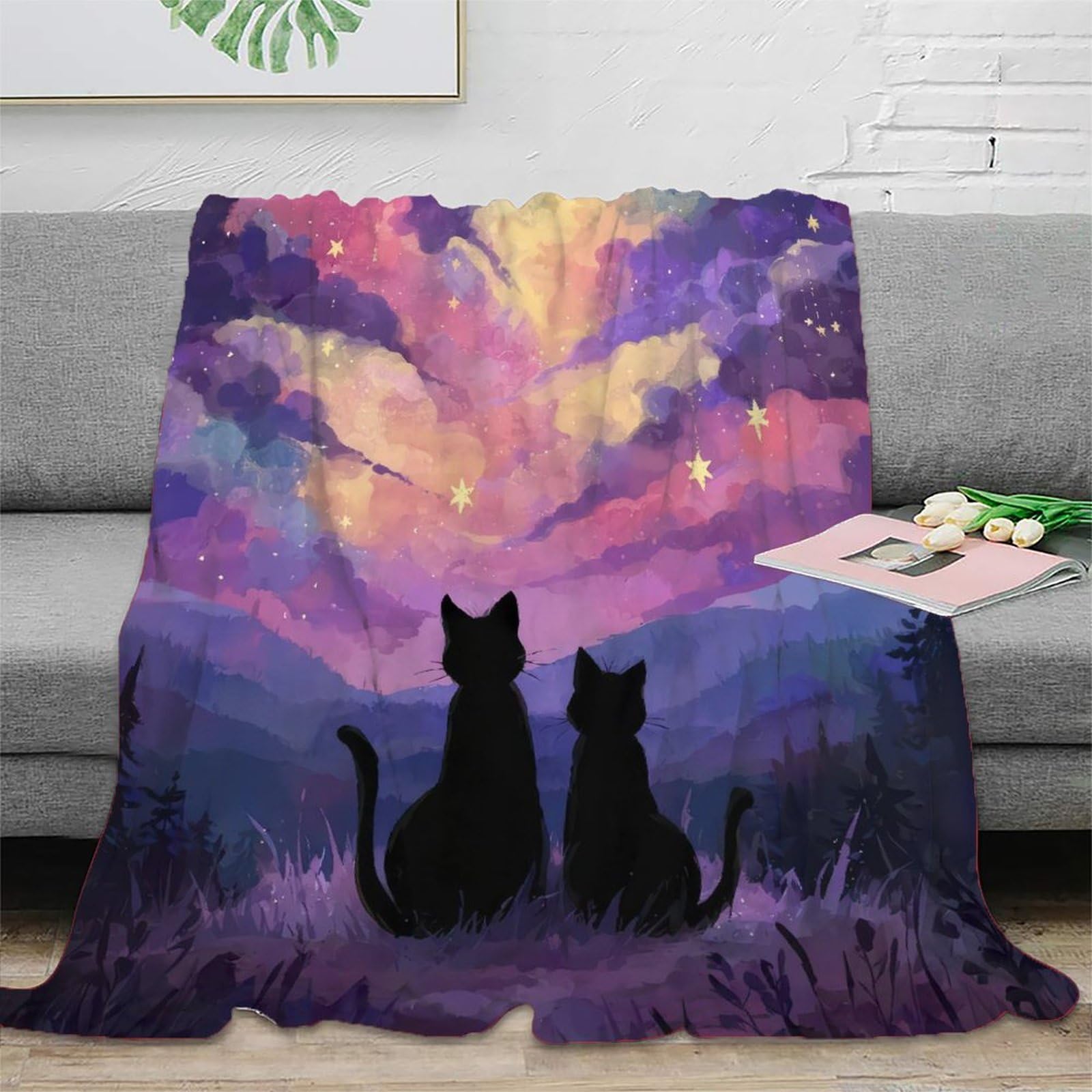 Couverture microfibre chat 3D 150x200cm plaid canapé jeté de lit
