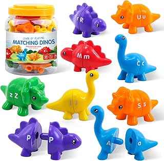 Montessori Learning Toys for Toddlers 1-3, Matching Letters Fine Motor Toy, Double-Sided 26 PCS ABC Dinosaur Alphabet Games for Kids Ages 3-5, Alphabet Learning Dinosaur Set for Kindergarten
