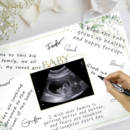 Miniatura 5 de Vlipoeasn Libro de invitados alternativo para baby shower, bonito tablero de firma para baby shower con soporte, decoración de fiesta de baby