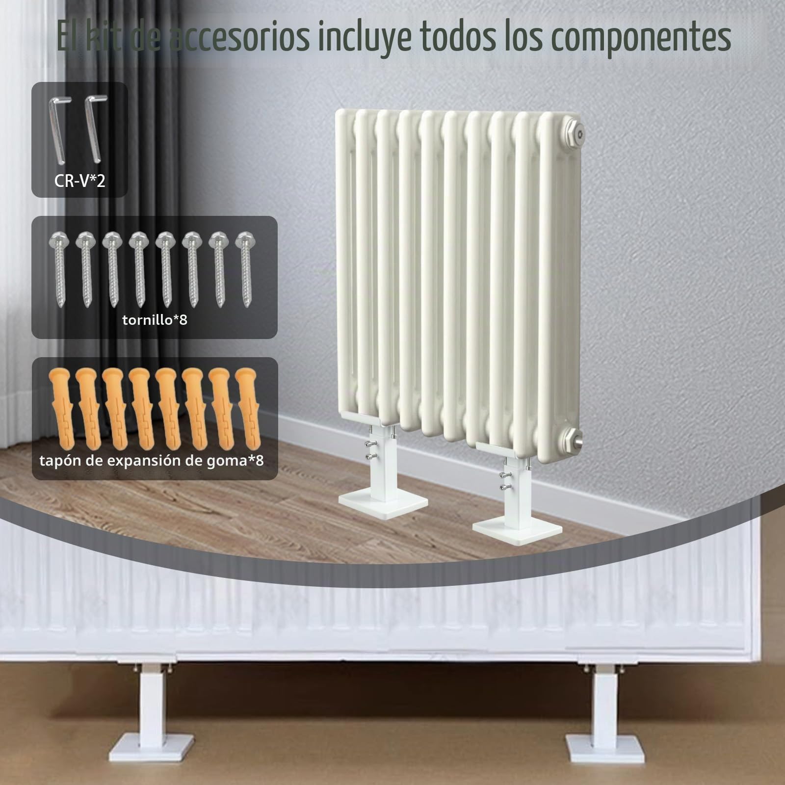 Juego de 2 Soporte Radiador, Kit de Patas de Radiador de Montaje en Suelo, 14-21 cm Ajustables Soportes de Radiador de Acero, Soporte Radiador con Doble Estabilidad para Radiadores de Panel
