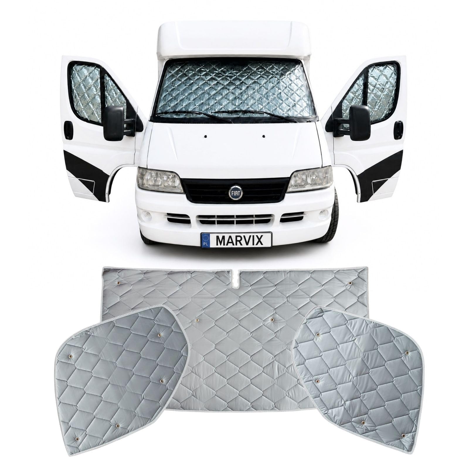 Marvix Thermo-Jalousien für interne Fahrerkabine, Premium-Fensterabdeckung, 9-lagig, für Fiat Ducato, Boxer & Relay 1994–2005 Wohnmobil, Campervan Isolationsschirme