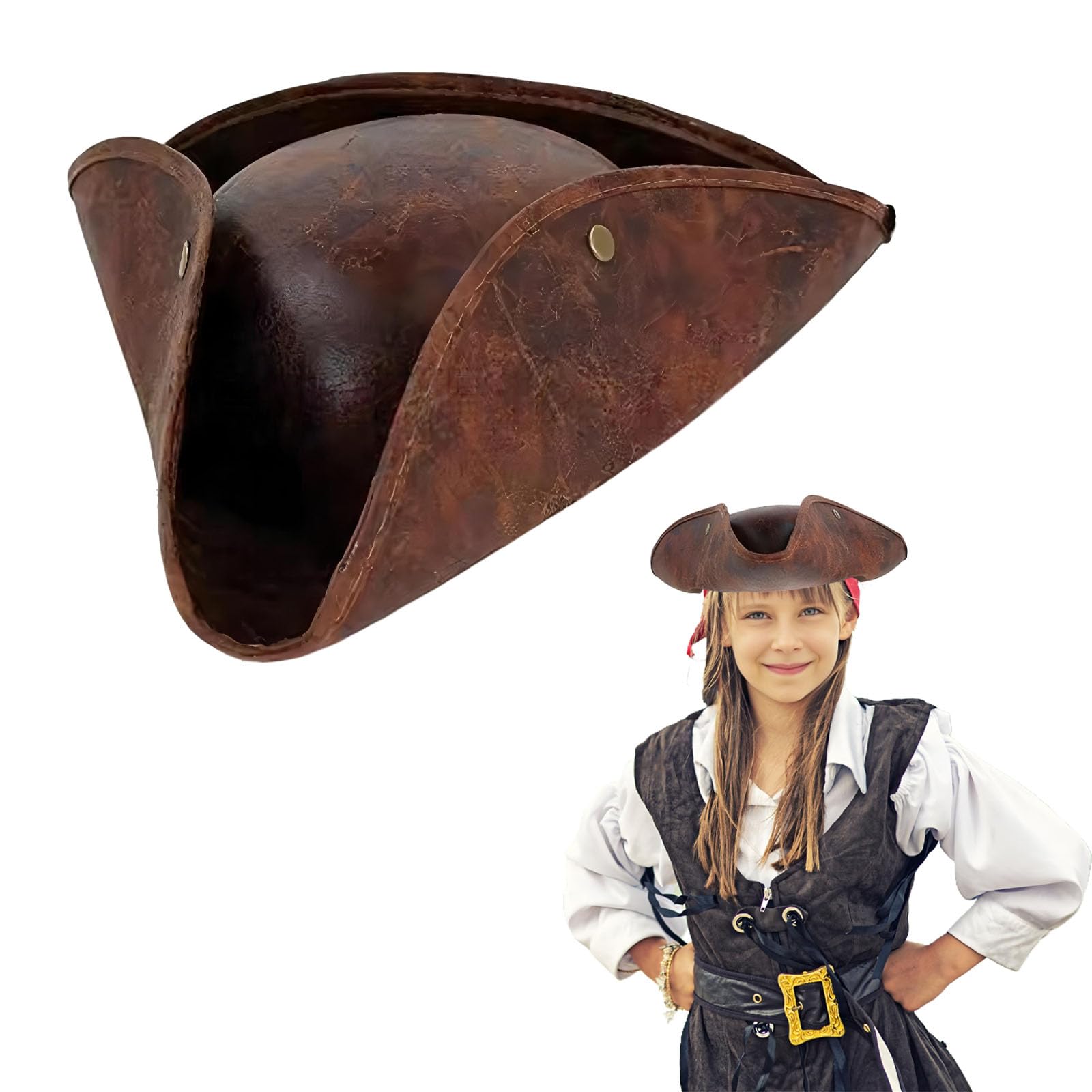 ZMYueda Pirate Hat, Premium Pirate Hat for Adults, Brown TricornBrown Pirates Hat for Pirates Theme Party Cosplay