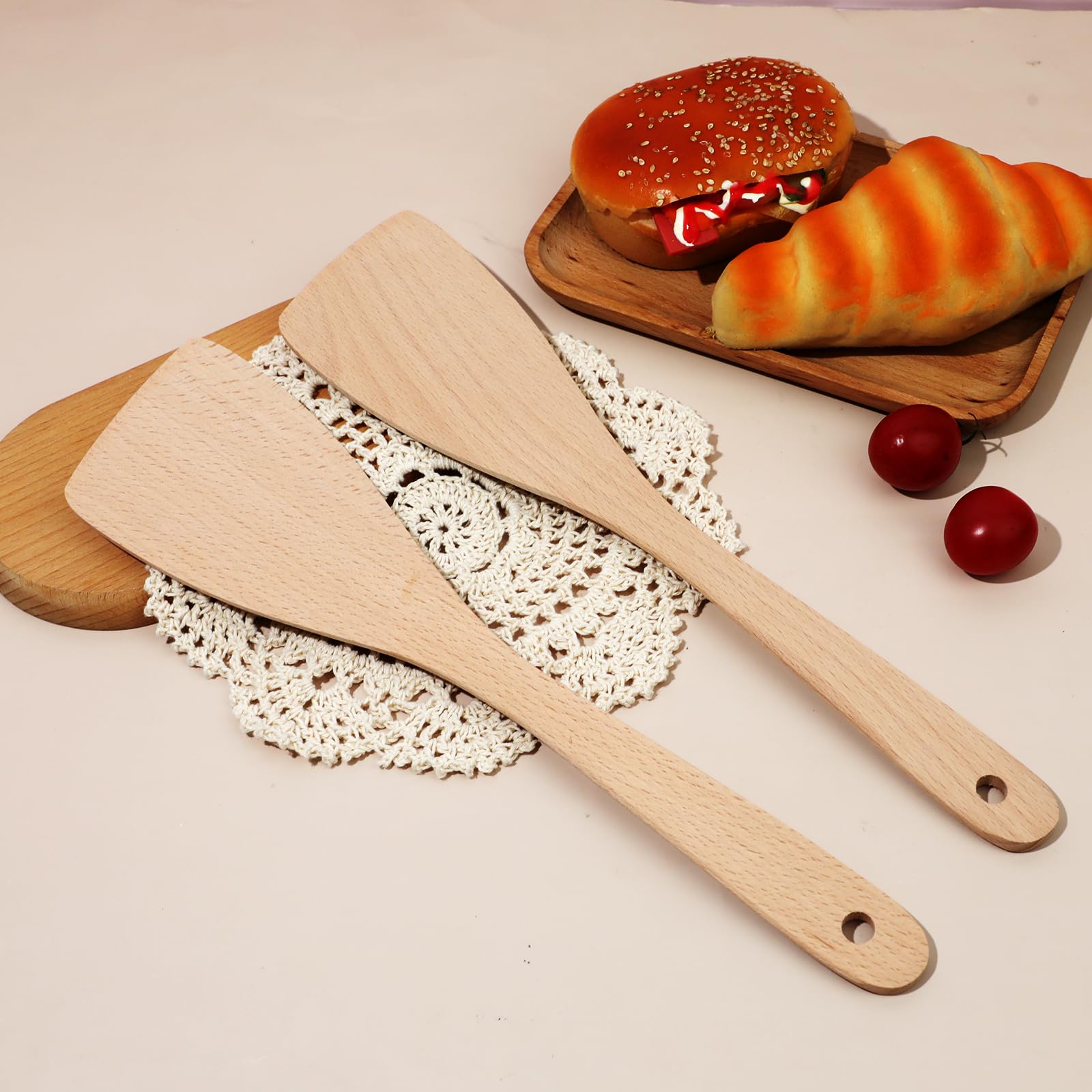 ZMNVHJ Keuken Spatel Houten Lepel 2 Stuks Houten Spatel Om Te Koken Handgemaakt Voor Keukengerei Houten Wok Spatel Houten Spatel Set Om Te Koken Voor Pan,Hittebestendig,Antibacterieel,Keukenspatelset