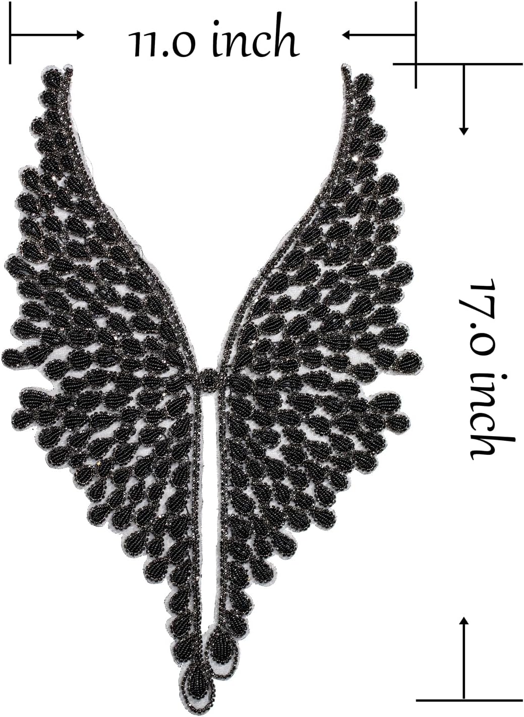 Handmade DIY Rhinestones Wings Applique Embellishments,Sewing Sequin Glass Beads Stones Crystal Trim Patches for Bodice,Jacket,Dress,Clothing Accessories Decoration (Black)