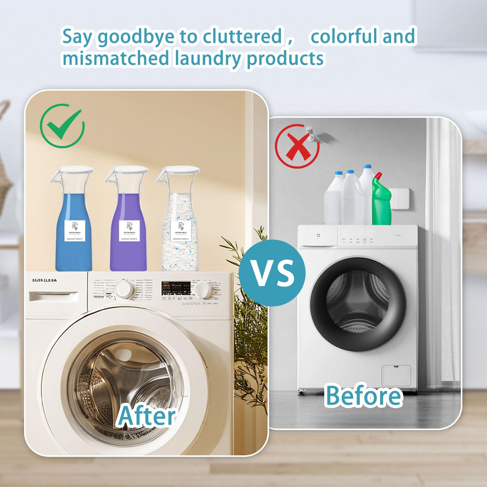 3 Pièces Distributeur Lessive Liquide, 568ml Distributeur de Lessive avec Couvercle et Étiquettes, Rangement Lessive Scellé en Plastique Réutilisable Laundry Detergent Dispenser pour Poudre