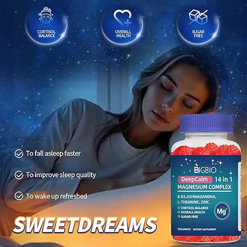 Miniatura 2 de Complejo de magnesio 14 en 1 gomitas sin azúcar, con Ashwagandha, L-teanina, D3 y zinc, suplementos de cortisol para mujeres, sabor a fresa, 90