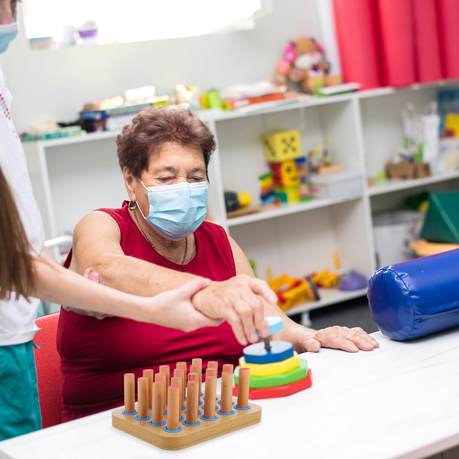 Panneau à Chevilles en Bois et Amélioration Dextérité des Doigts avec 20 Cylindres Renforcement Main pour Exercices Manuels pour Rééducation à Domicile