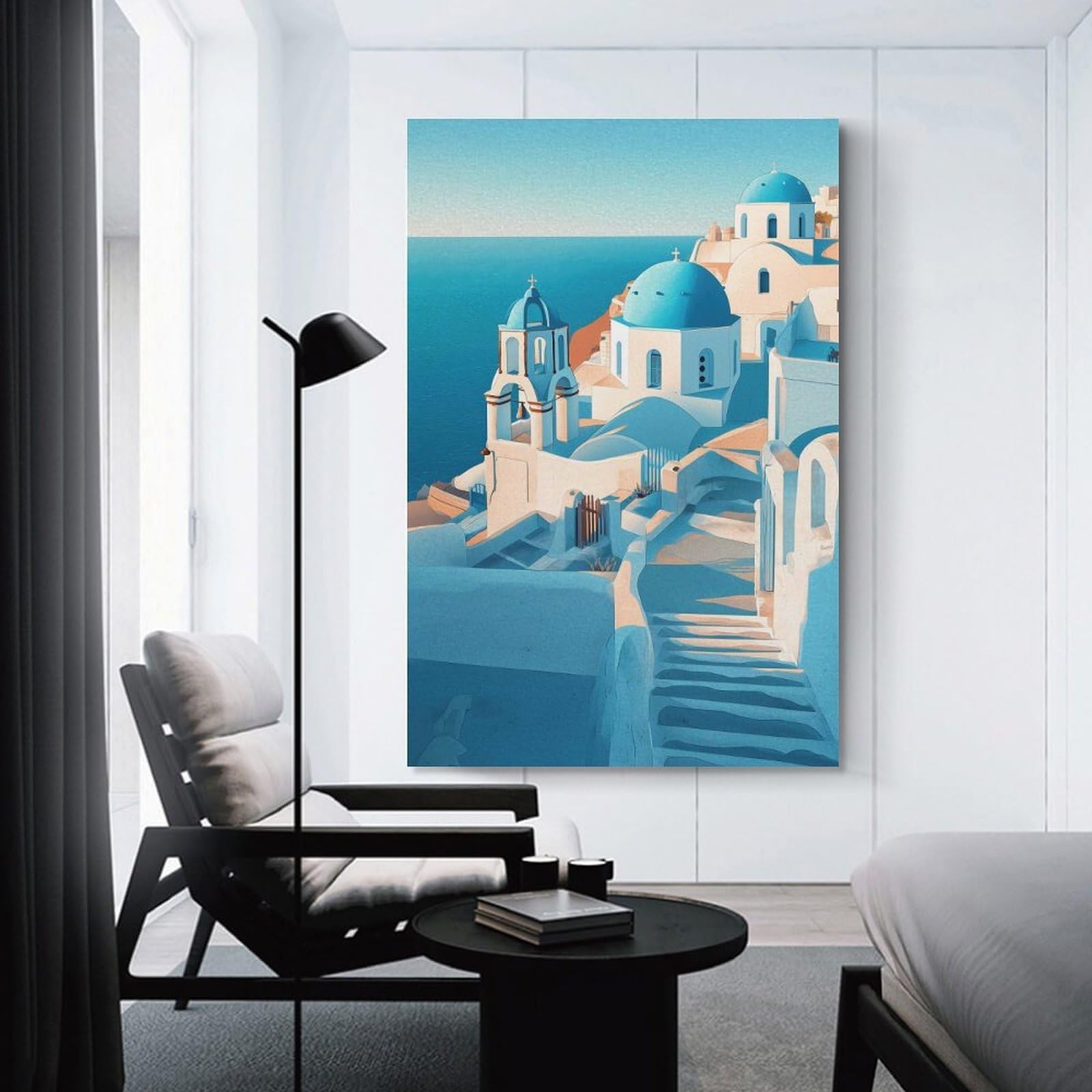 Junmoney Wall Decor Canvas Print Santorini Island Churches, 20x30inch(50x75cm), for Study, Office Or Apartment Decor, Canvas Artwork with Gifting Potential