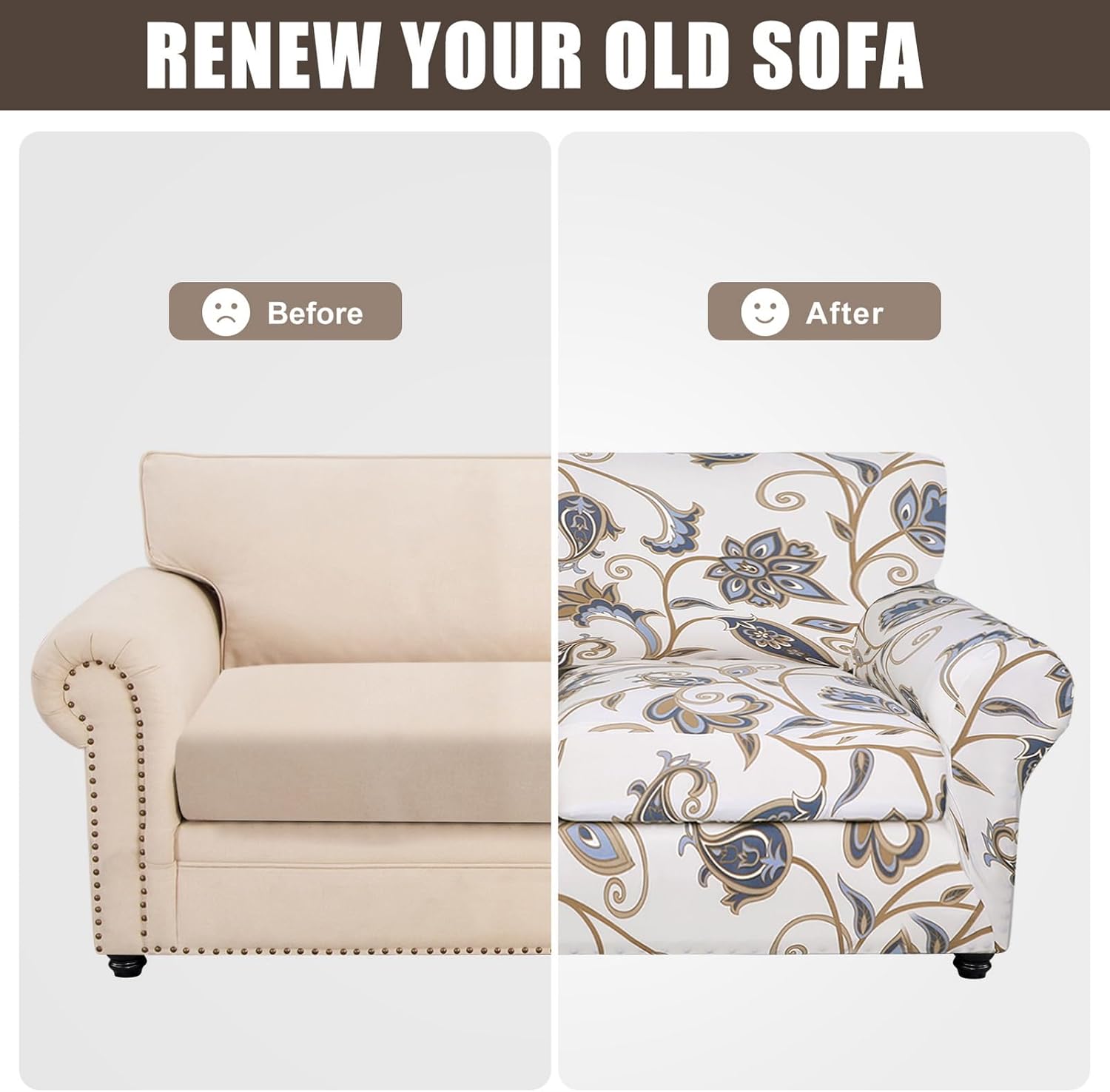 SearchI Stretch Sofa Cover Printed Couch Covers, Floral Pattern 2 Piece Armchair Slipcover with Separate Chair Cushion Cover, Washable Furniture Protector for Living Room(Armchair, Love Flower)