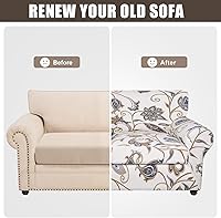 Vista 7 de SearchI Funda elástica para sofá, Fundas impresas para sofá, Funda de sillón con patrón floral, 2 piezas de funda elástica para sillón con funda