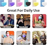 Vista 5 de Máscara Desechable de 4 Capas 2023 Máscara Negra con Interior Blanco, Máscara Antipolvo Transpirable de Un Solo Uso con Cintas Elásticas Suaves