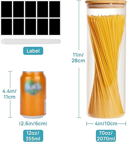 Miniatura 9 de Vtopmart Tarros de vidrio para almacenamiento de alimentos, paquete de 7 recipientes de cocina con tapas herméticas de madera de bambú para pasta,