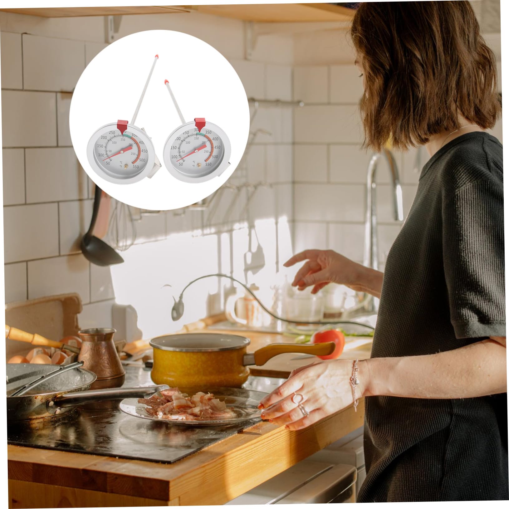 LIFKOME 2 Piezas Termómetro para Freír Acero Inoxidable con Clip Resistente Medidor de Temperatura de y Horneado para Cocina Segura