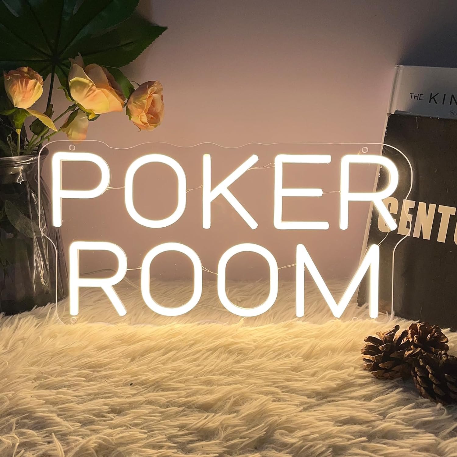 Poker Room Neon Sign For Playing Cards Room Wall Art Decor For Business Stores Casino Logo Shops Led Word Indoor Custom Bar Hotel Play Room Man Cave Neon Lights 5V USB Powered Warm White 40×20 CM J-Poker Room