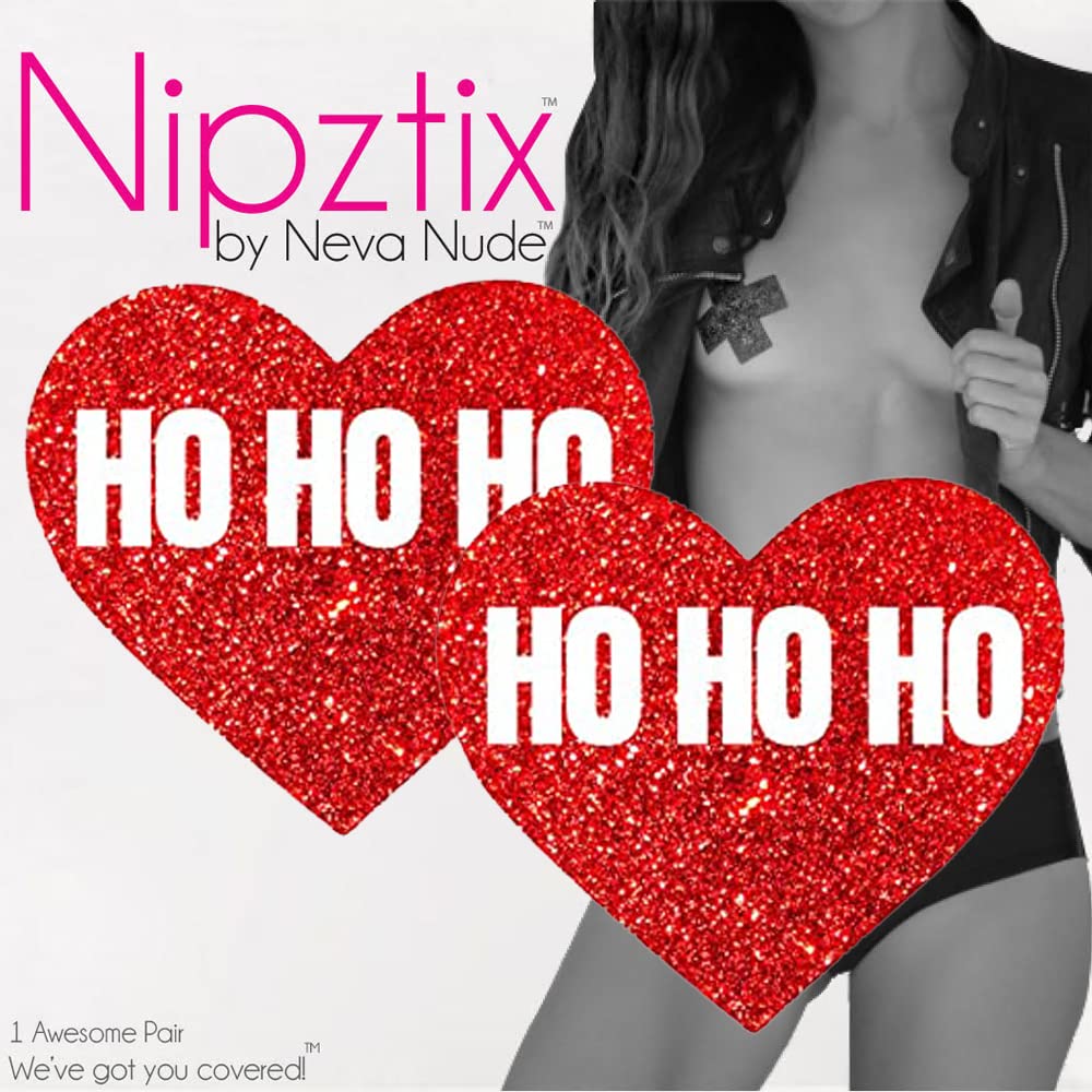 Neva Nude Iridescent Crystal Beamz Nipztix Pasties Nipple Covers for Festivals, Raves, Lingerie and More, Made in USA: Ho Ho Ho Reflective Red Glitter