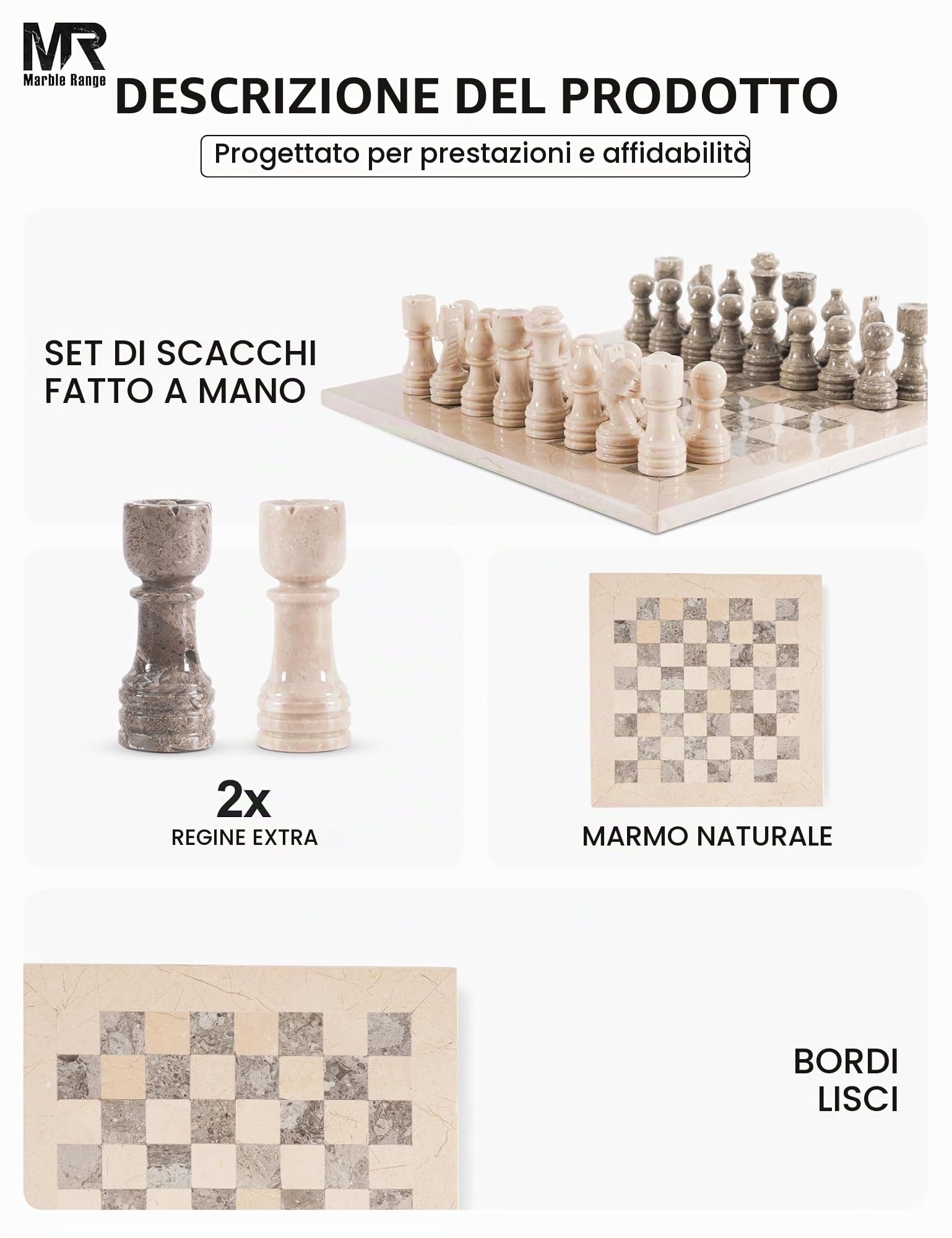Set di scacchi in marmo, 30,5 cm, Verona e Oceanic, fatto a mano, con scatola portaoggetti, classico set di scacchi da viaggio per adulti con pezzi di scacchi e 2 regine extra, regalo elegante e