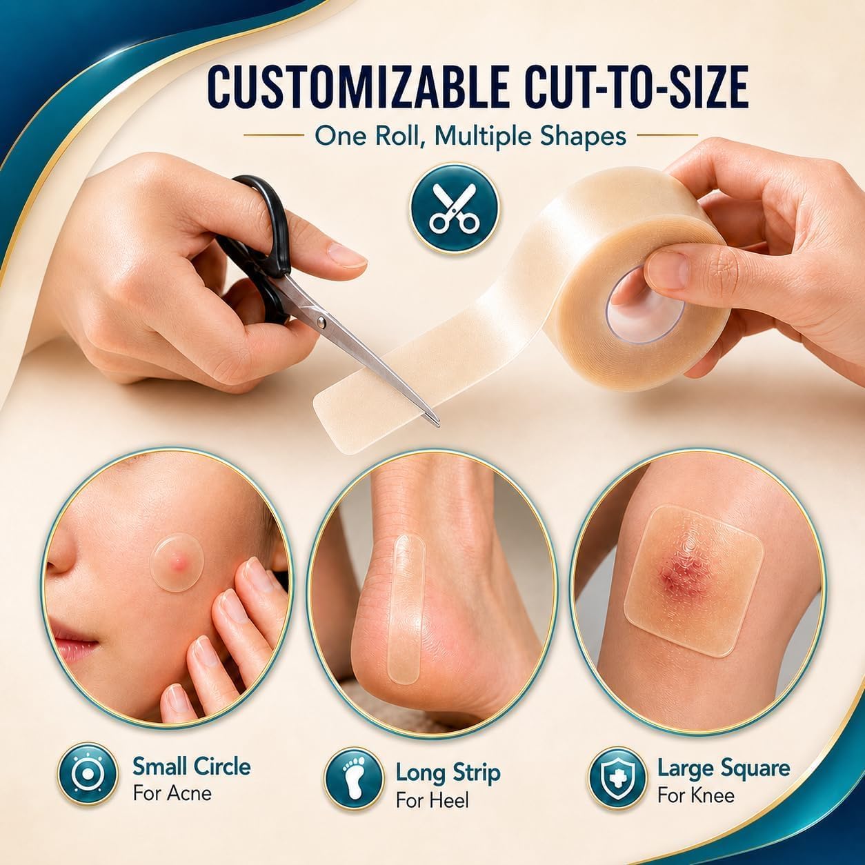 STL Hydrocolloid Tape Roll for Blister Care & Wound Protection | Waterproof Self Adhesive Hydrocolloid Bandage Strip for Acne Patch Heel Protection Foot Care Skin Dressing & First Aid 3