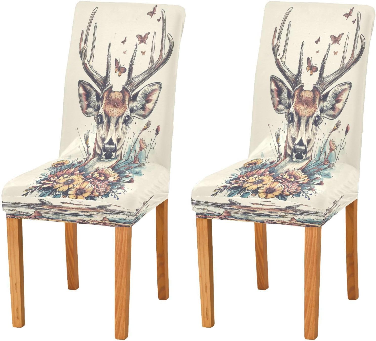 ALAZA Dining Room Chair Covers, Watercolor Moon Winter Deer Stretch Chair Slipcovers Protector Removable Washable for Dining Room, Ktichen, Party