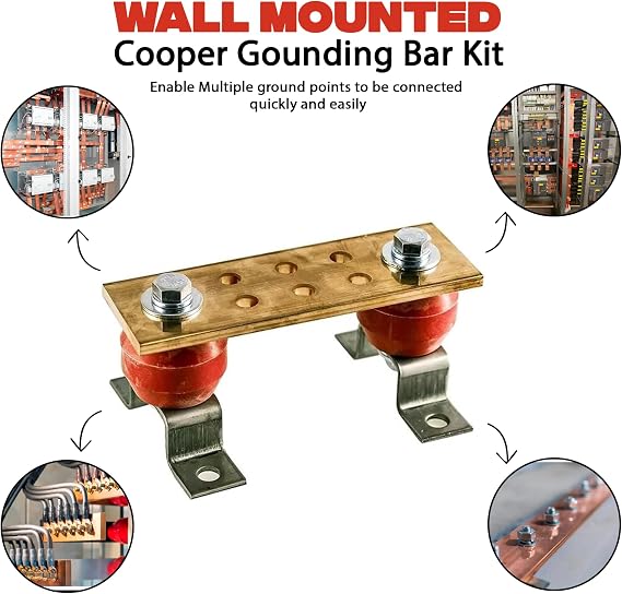 Copper Bus Bar - 6 Ground Bar - Grounding Kit - Terminal Busbar - Grounding Terminal - Electrical Ground Bar - Grounding Busbar - Copper Ground Bus 2.5kV Insulators - Copper Ground Rod