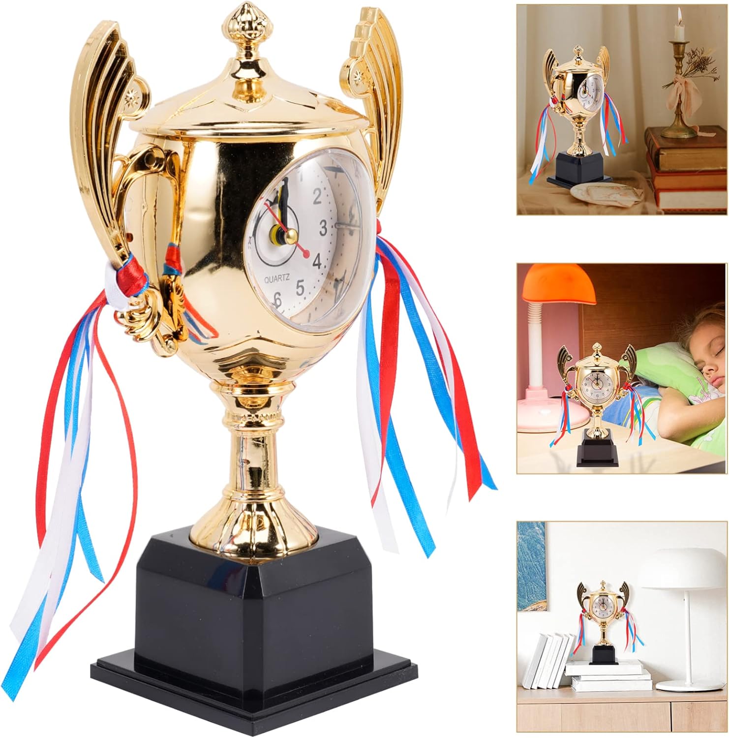 PRETYZOOM 5pcs Desk Alarm Clock New Type Trophy Dial Pattern Graduation Alarm Decor for Students Kids Bedroom Kitchen,Bedside Desktop （Golden）