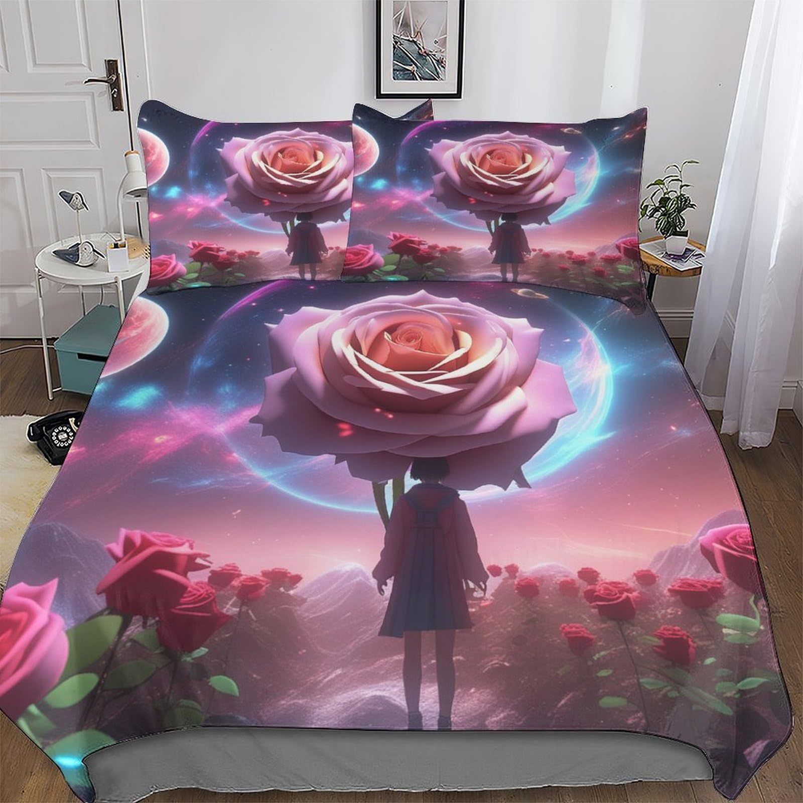 Housse de couette parure de lit King 220x240cm avec taies motif ciel étoilé