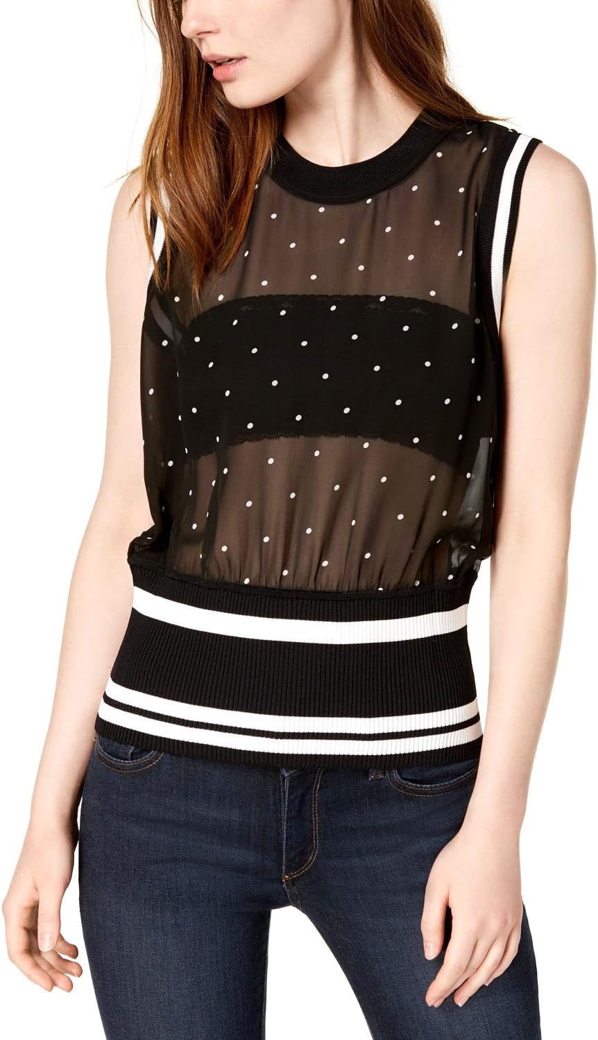 Bar III Womens Mesh Ribbed Basic Blouse Black, XX-Small