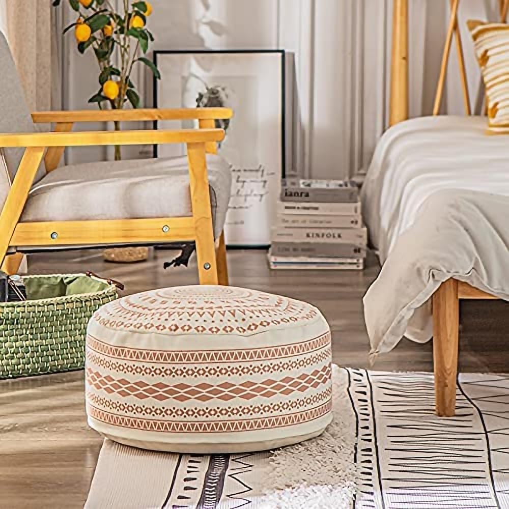 MOCOFO Kolorowy geometryczny okrągły pokrowiec otomana w stylu boho niewyściełana z uchwytem, dekoracyjny podnóżek do salonu sypialni patio (zielony, 45 x 45 x 20 cm)