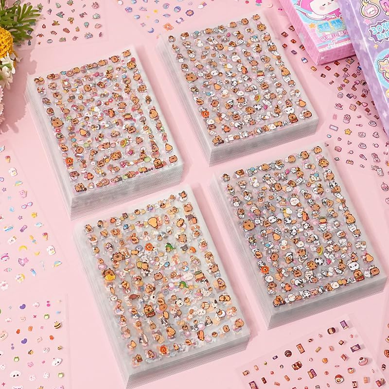 5000+ Kawaii Stickers Set Cute PET Transparent Cartoon Flower Scrapbooking Clipping Supplies Decals Decorative Scrapbook Sticker for Kids Journaling DIY Arts Crafts Phone Case 30 Sheets Purple+Pink: 02-purple+pink