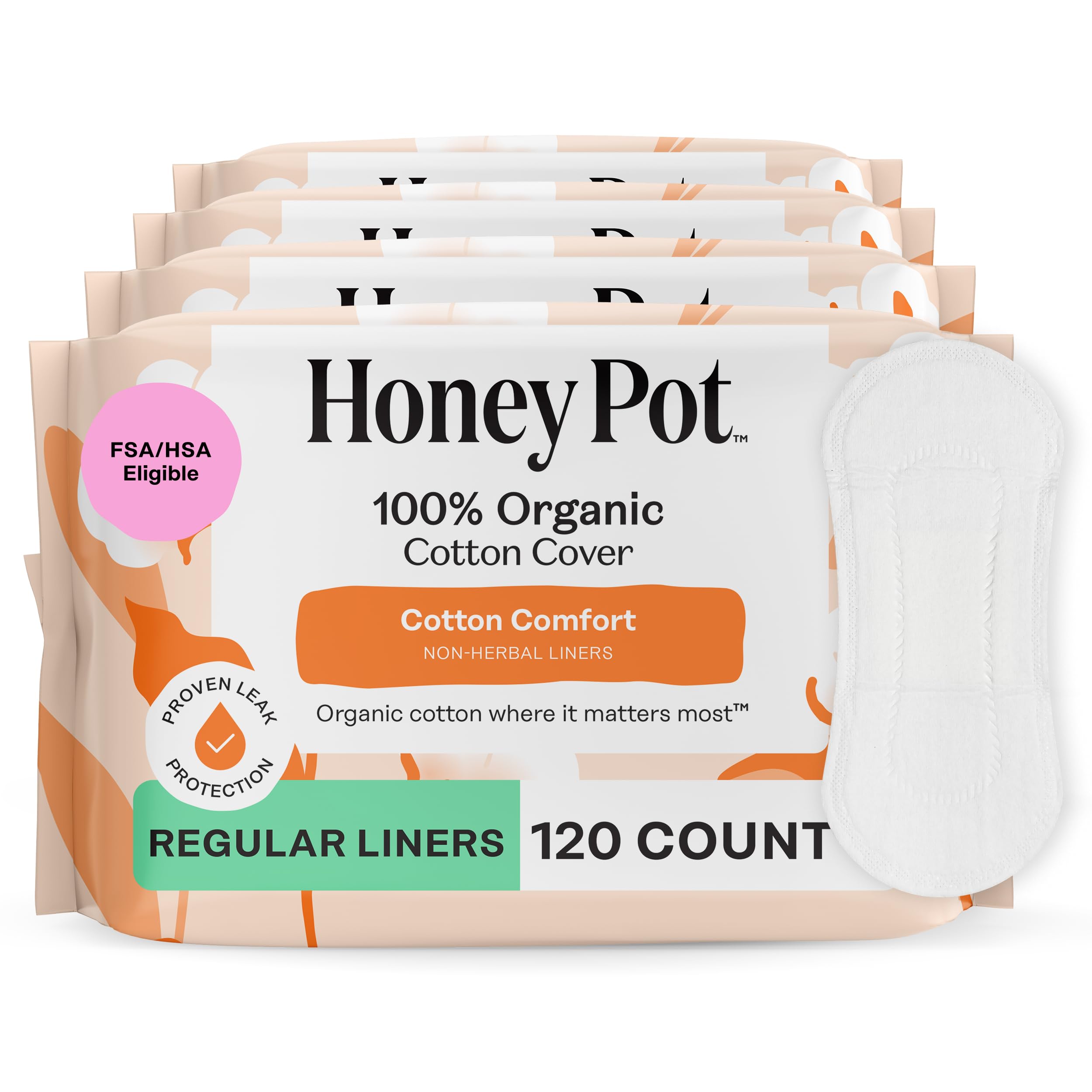 The Honey Pot Company - 120ct - Non-Herbal Everyday Panty Liners for Women - Organic Cotton Cover & Ultra-Absorbent Pulp Core - Sanitary Pads - Feminine Care