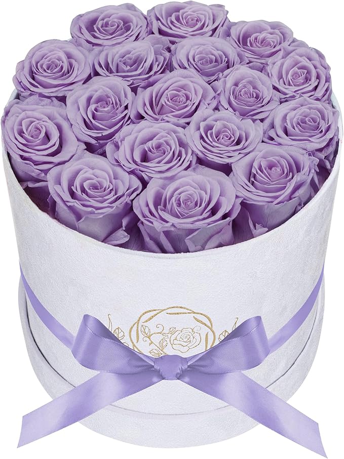 17 Flowers in a Luxury Suede Box, Birthday Gifts for Women, Preserved Flowers, Mothers Day Roses Gift for Mom, Lavender