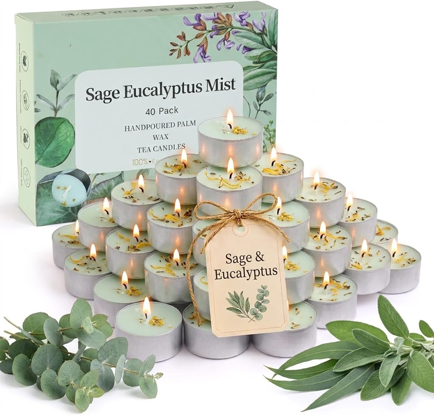 Lavender & Oak Scented Tea Lights Candles 40 Pack