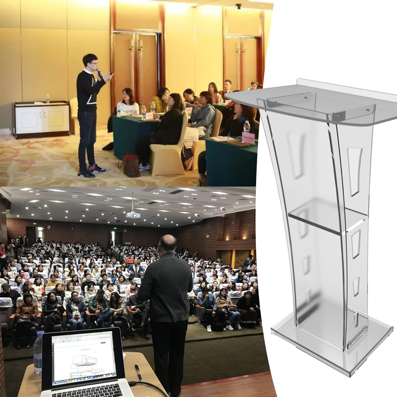 XUEHONG001 Clear Acrylic Podium Stand, Portable Schools Church Office Lectern With Wide Reading Countertop Surface, Professional Information Lecture Podium, 4 Style (Color : A - View #10