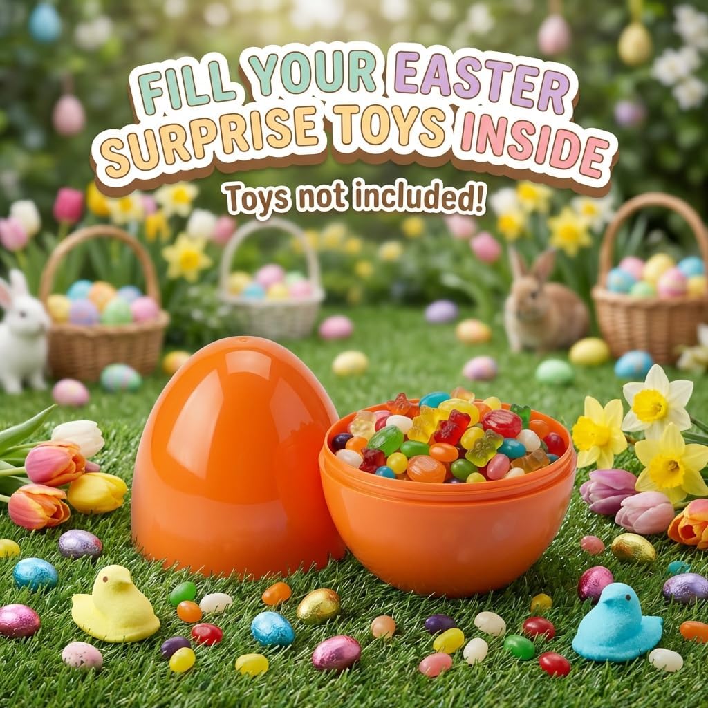 Easter Eggs Decorations Plastic Large: 7 Inch 6 Pack Jumbo Fillable Colorful Bright Easter Egg Hunt Empty Bulk Assortment