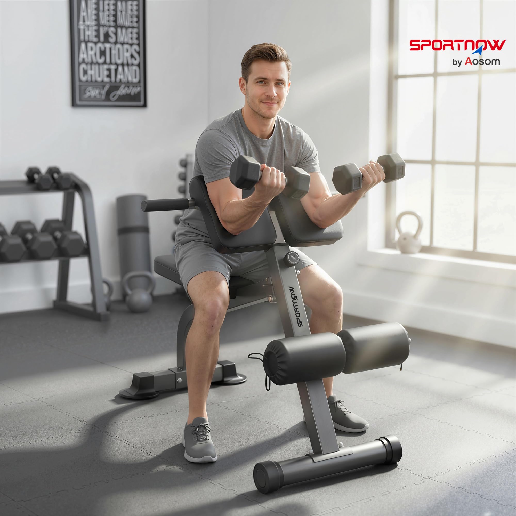 SPORTNOW Panca Romana Multifunzione, Sedia Romana Pieghevole con Inclinazione Altezza Regolabile per Iperestensioni Schiena, Panca Addominali Pesi Fitness per Allenamento Palestra Casa, Capacità 150kg