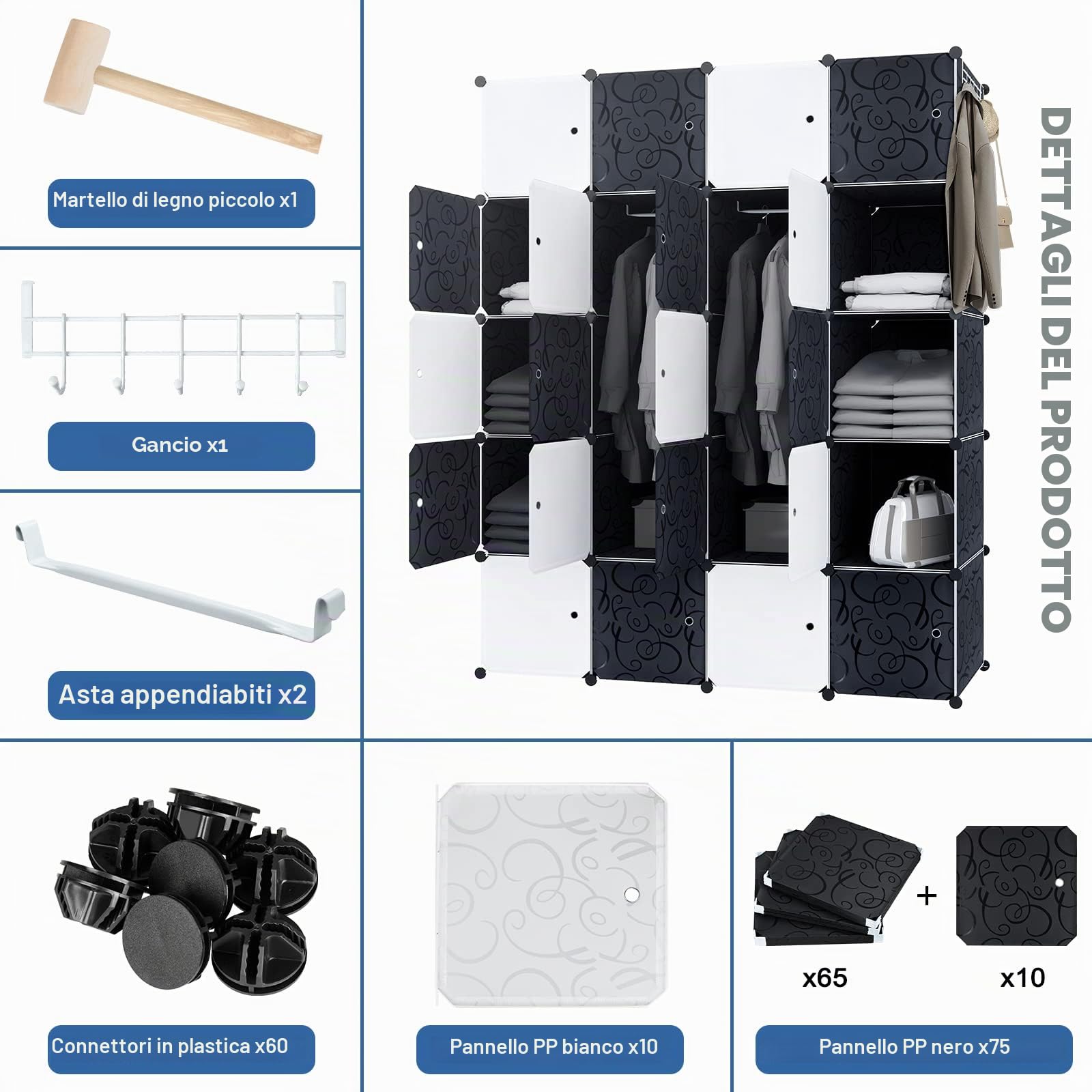 AufuN Armadio per vestiti, sistema di scaffalature, scarpiera con asta appendiabiti, armadio combinato modulare, sistema di scaffalatura salvaspazio, scaffale portatile, scaffale pieghevole con
