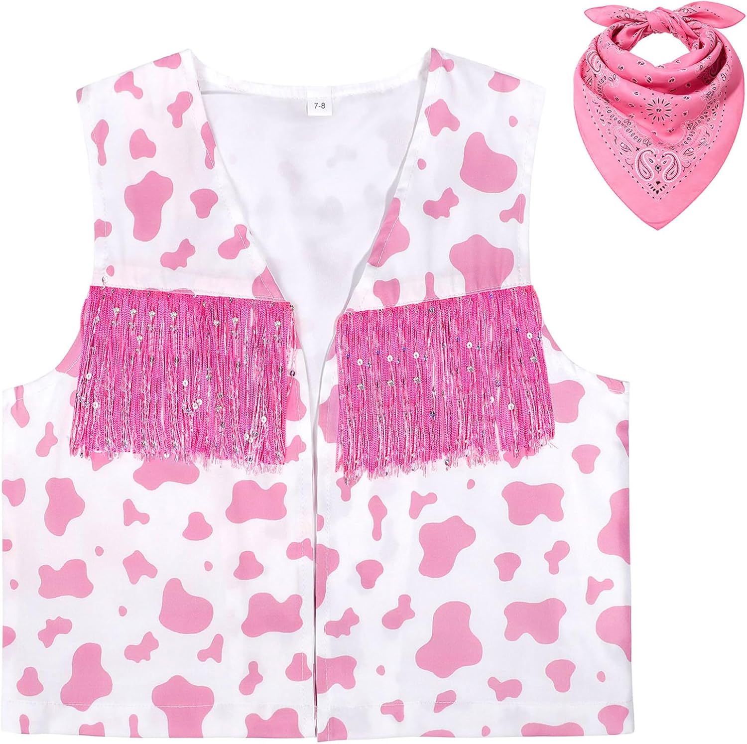 Girls Cow Print Sequin Fringe Vest with Cowboy Bandana Style Age 2-10