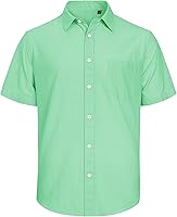 Vista 138 de J.VER Camisas de manga corta de lino y algodón para hombre, estilo informal, ligeras, con botones, para vacaciones, playa y verano, con bolsillo