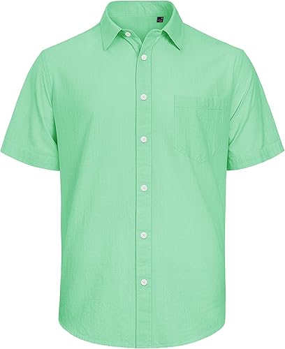 Miniatura 138 de J.VER Camisas de manga corta de lino y algodón para hombre, estilo informal, ligeras, con botones, para vacaciones, playa y verano, con bolsillo