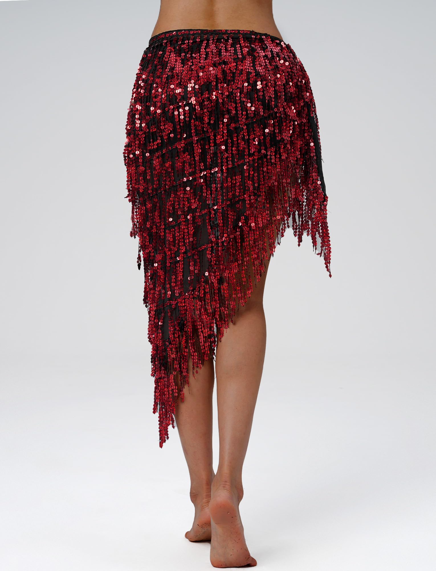 SEAUR Pañuelo para danza del vientre para mujer, con lentejuelas, bailarina del vientre, borla, toalla de cadera, samba, chacha
