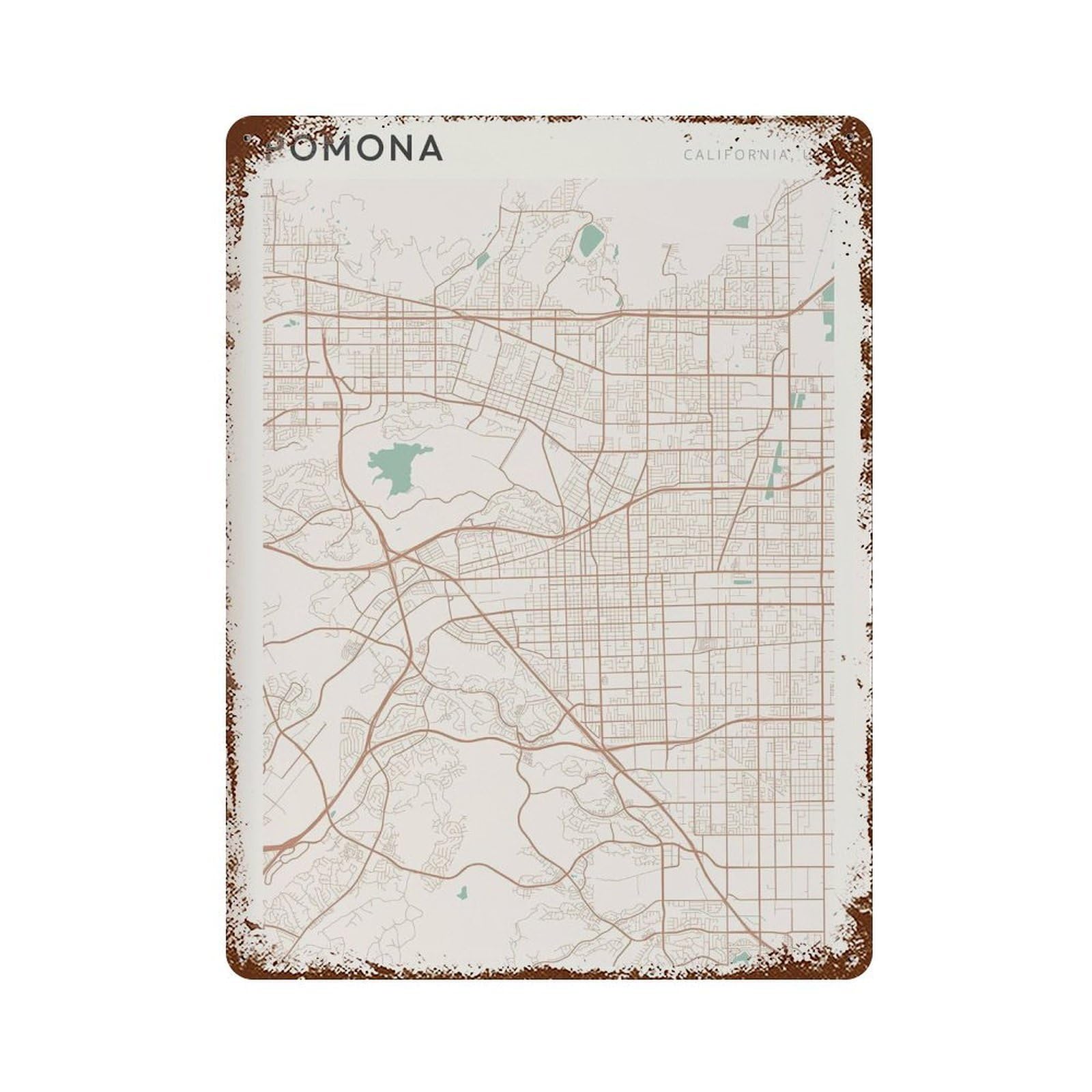 xiaoxiaoshen Pomona Map California Travel Gift Minimalist Wall Decor Art Metal Tin Poster Modern Home Decor Art Home Bar Shop Decorations Vintage Sign 40x30cm