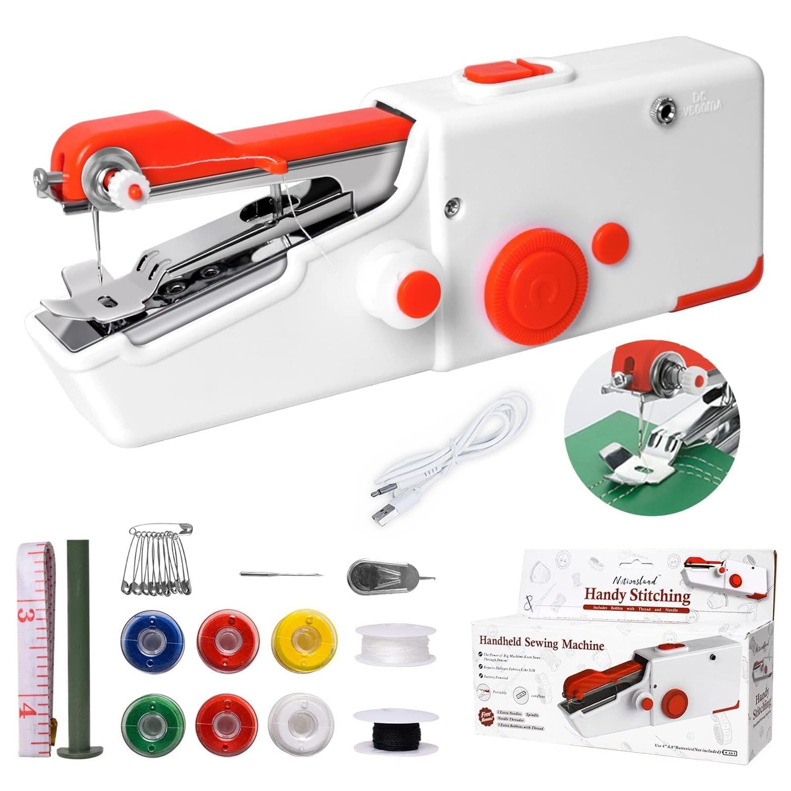 Macchina da Cucire Portatile a Mano, SINZONEu® Mini Macchina da Cucire Elettrica con Doppia Alimentazione, USB/Batteria per Principianti, Riparazione Vestiario, Tessuti, Viaggi DIY