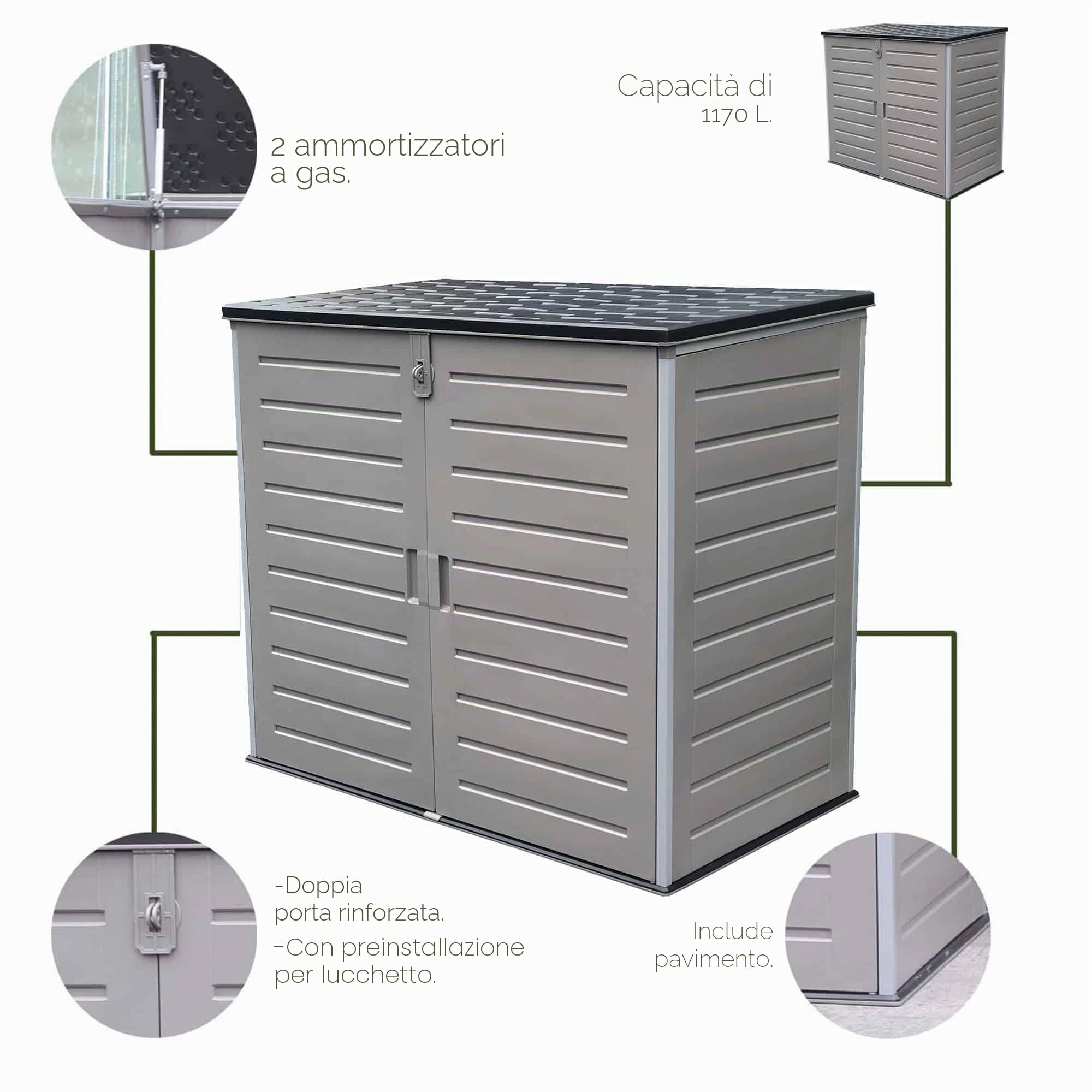 Gardiun Cassapanca in Resina Soften II 1.170 L 140x82x123 cm con Ammortizzatori Grigio