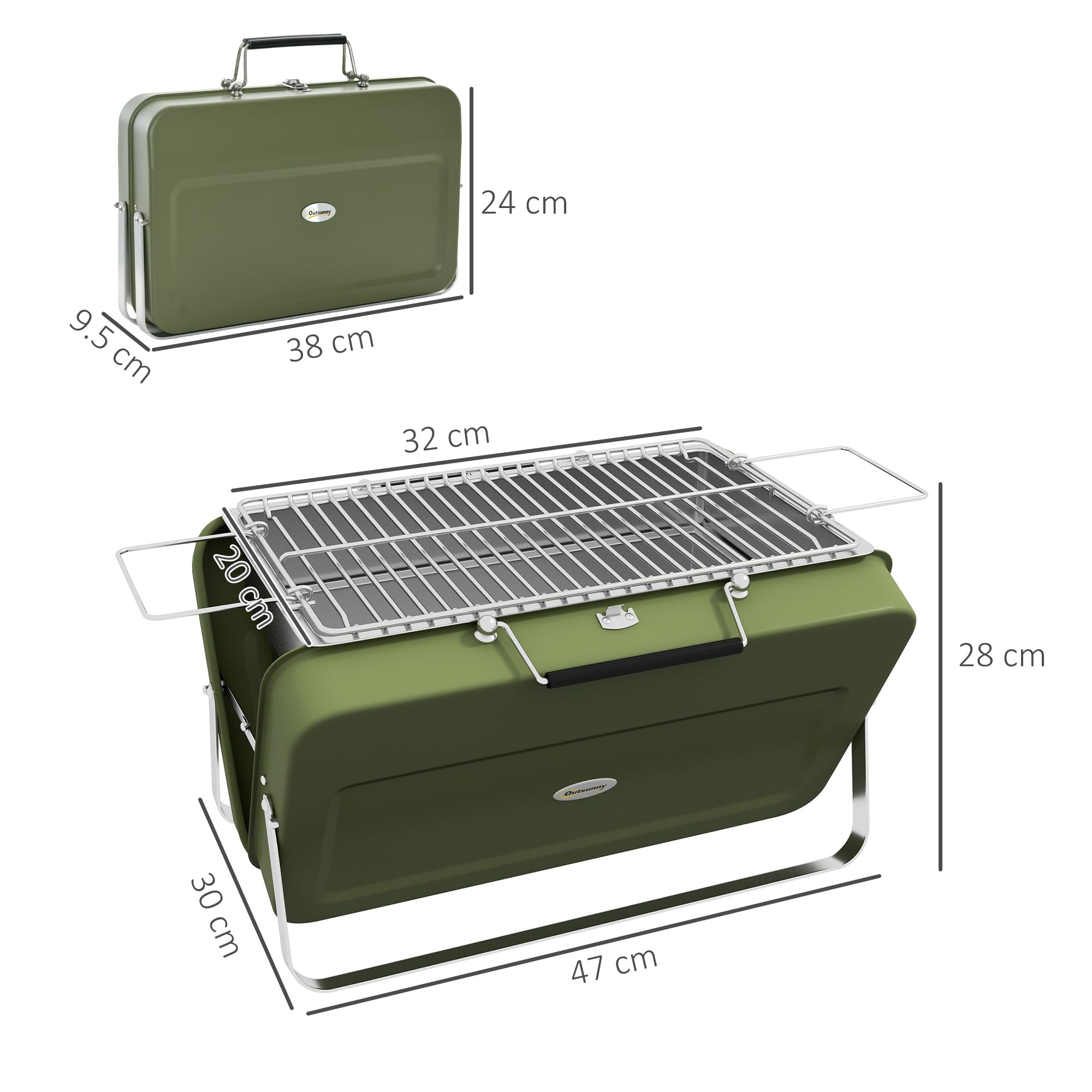 Outsunny Grill stołowy węglowy z misą na węgiel Zielony 47x30x28 cm