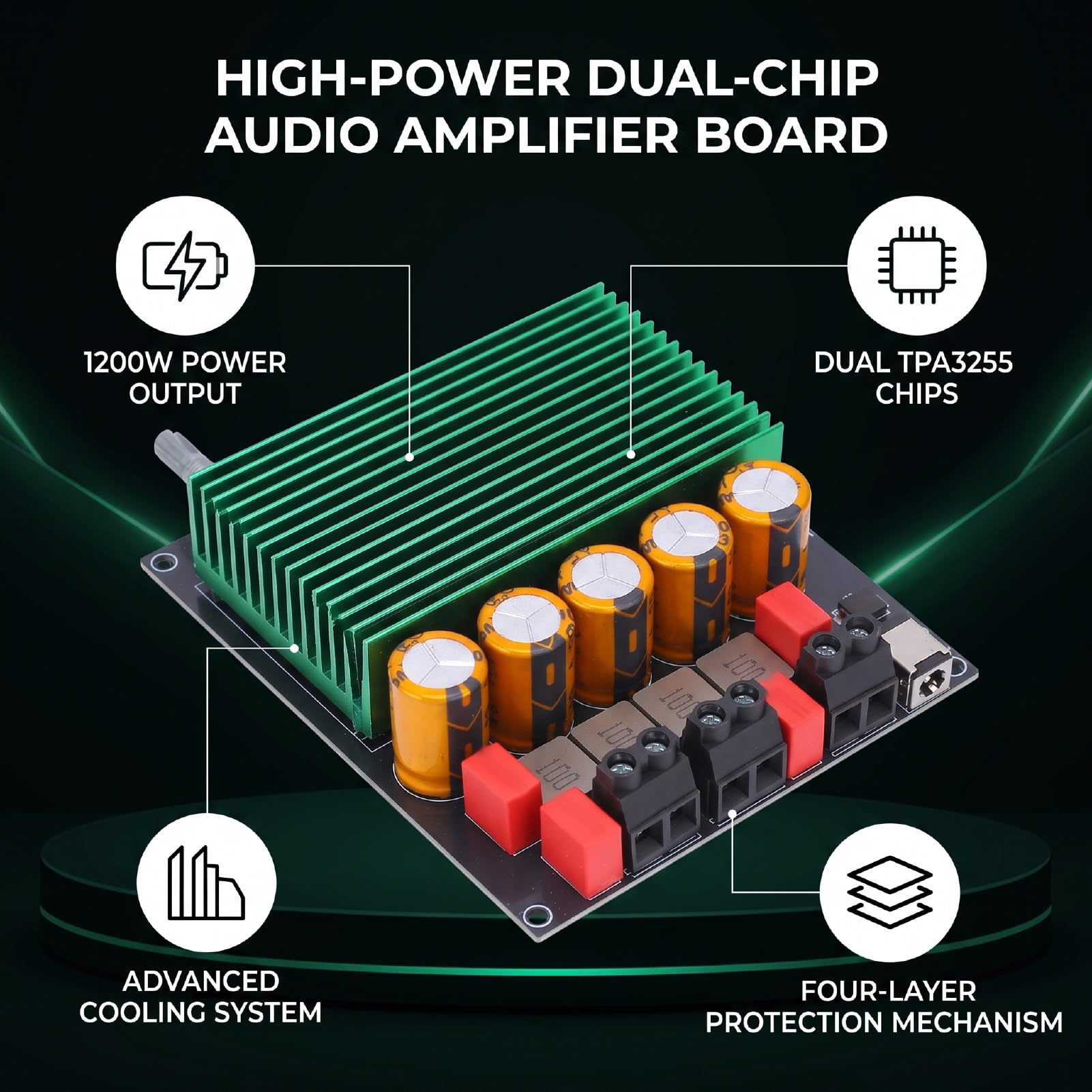 Fafeicy TPA3255 Dual Chip Amplifier Board 1200W 2.0 Kanał