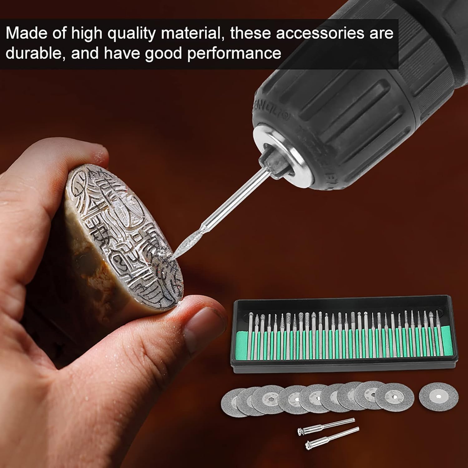 42pcs Mini Cutting Disc Set, Mini Cutting Discs Circular Saw Blade Kit with 30 Burs 10 Mini Cutting Discs 2 Rotary Tool, for Precision Tools Ceramic Alloy Plastic