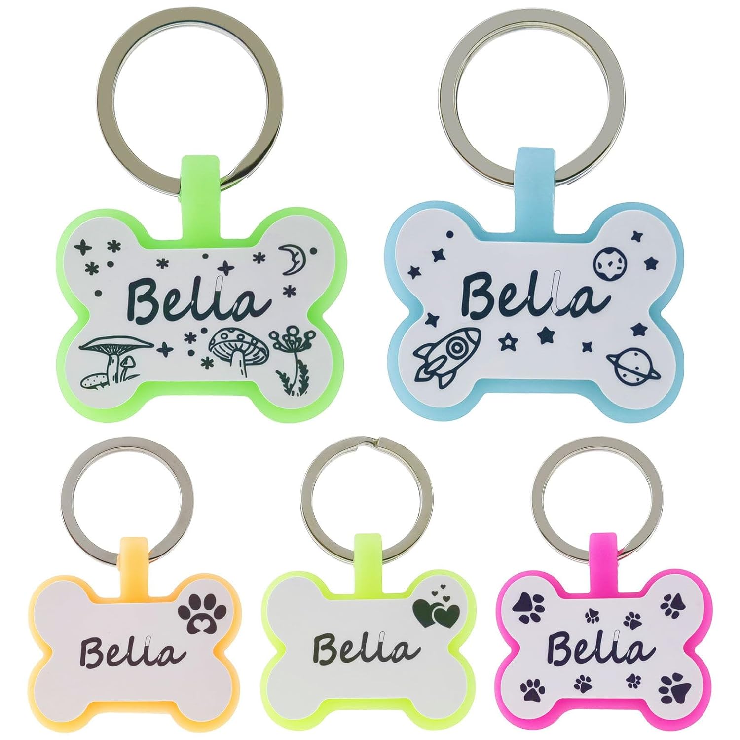 LwithZere Soundless Silicone Dog Tags, Glow in The Dark