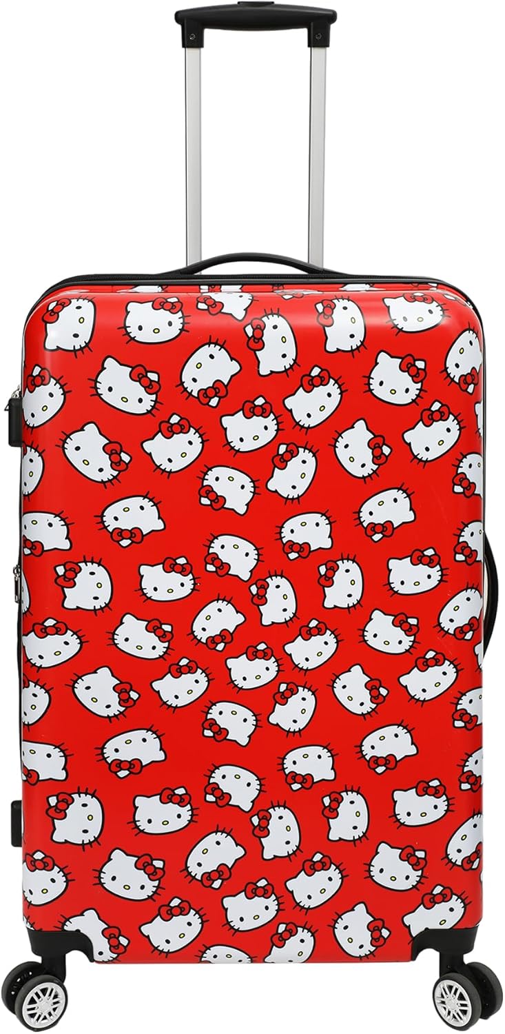 Bioworld Hello Kitty All-Over Print 28" Suitcase With 360-Degree Wheels And Retractable Handle